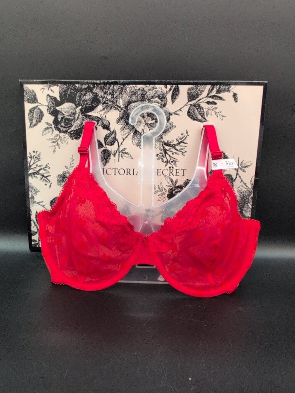Victoria Secret Tease Lace Trim Unlined Demi Bra 36DD Bright Red